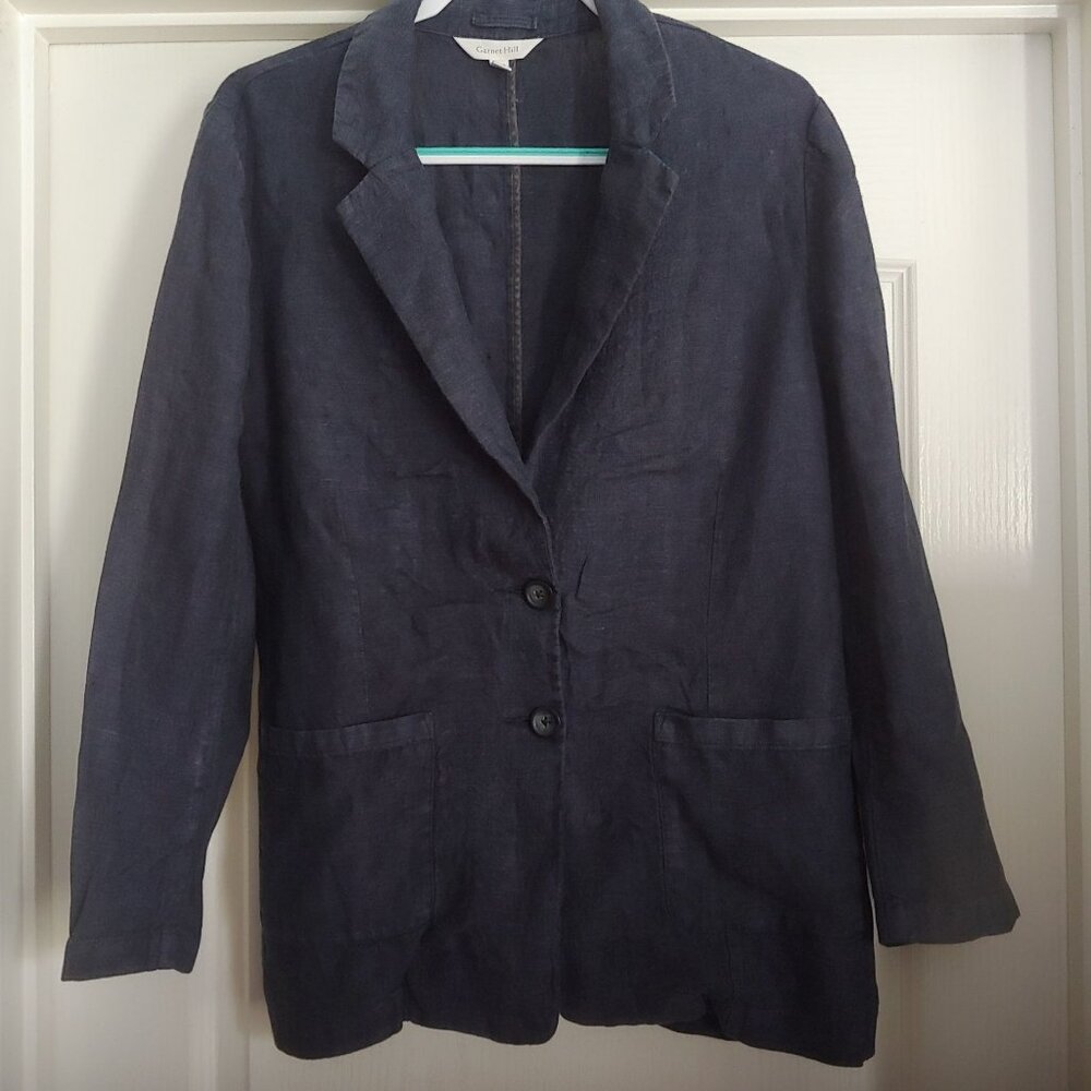 Garnet Hill Linen Career Business Travel Resort Nautical Coastal Button Blazer M